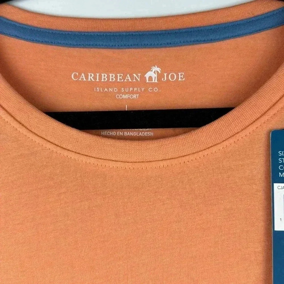 CARIBBEAN JOE CORAL SZ L COTTON/SPANDEX NWT WITH GRAPHIC SOFT SHORT SLEEVES - Picture 3 of 5
